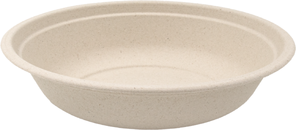 Beige biodegradable fiber bowl on a white background