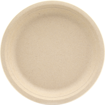 Beige biodegradable plate on a white background