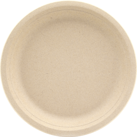 Beige biodegradable plate on a white background