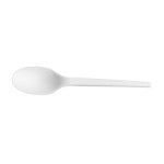 White biodegradable spoon on a white background